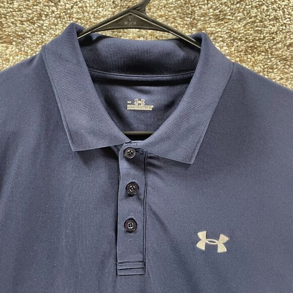 Under Armour Polo Shirt Mens Large Blue Short Sleeve Collared Adult Pullover - Picture 2 of 13